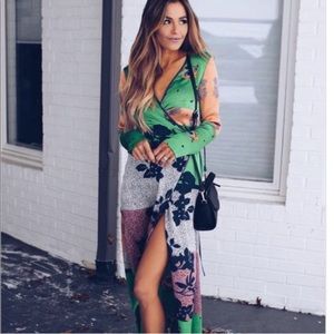 Vici Green Multi Floral Wrap Maxi Dress